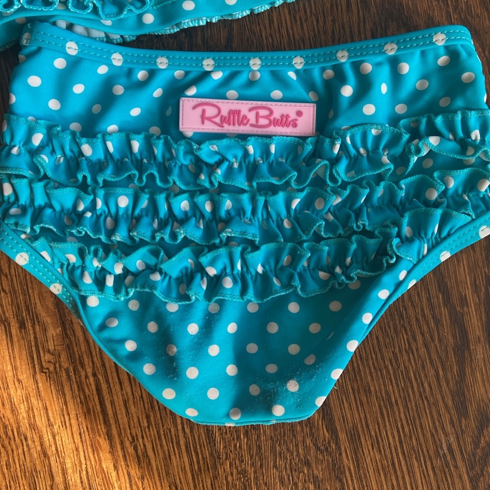 Ruffle butts 2 piece Rash guard polka dots - Picture 3 of 12